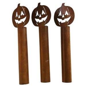 Vtg Rustic Metal Pumpkin Electric Candlestick Covers Halloween‎ Fall Decorations